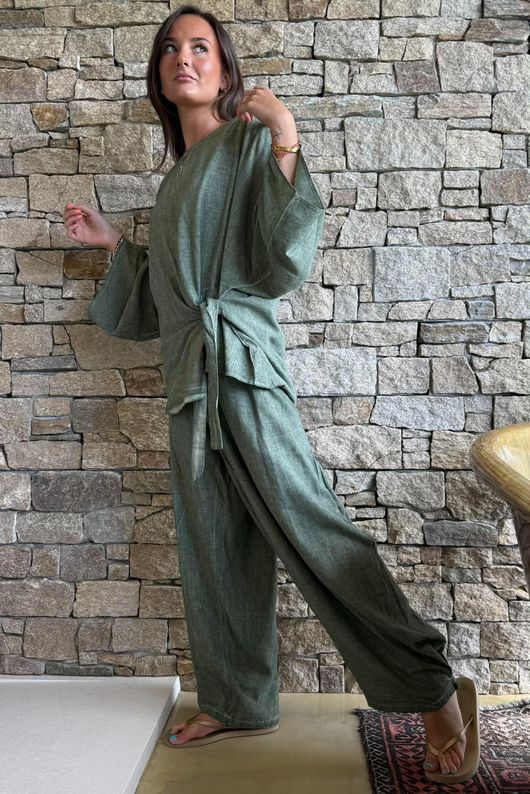 Lindin Linen Blend Kimono Top Washed Khaki